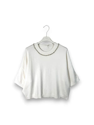 LOVEme Maglia crop manica corta con gioiello sul girocollo