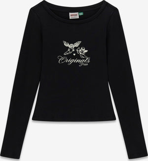 GUESS GO BOAT NECK RIB PRINTED TOP