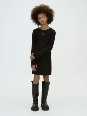 CALVIN KLEIN MONOLOGO BADGE RIB LS DRESS