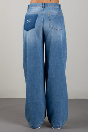 ELISABETTA FRANCHI La Mia Bambina PANTALONE BAGGY IN DENIM CON TASCA LASERATA