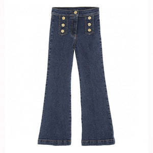 ELISABETTA FRANCHI La Mia Bambina PANTALONE FLARE IN DENIM CON BOTTONIERA DE01