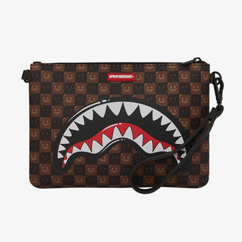 SHARKS IN PARIS WTF BUBBLE BROWN CHECK CROSSOVER CLUTCH 