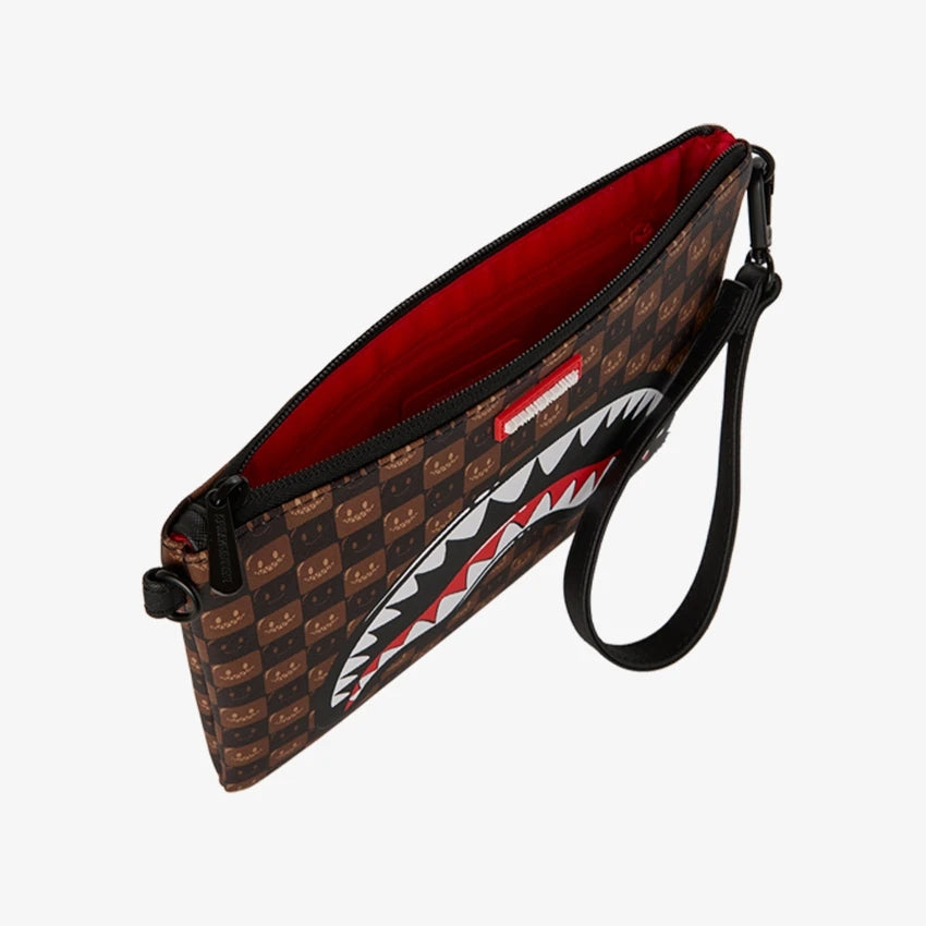 SHARKS IN PARIS WTF BUBBLE BROWN CHECK CROSSOVER CLUTCH 