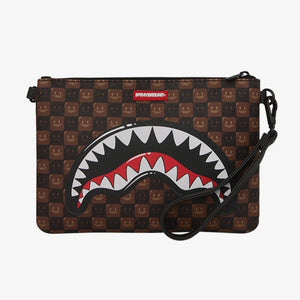 SPRAYGROUND SHARKS IN PARIS WTF BUBBLE BROWN CHECK CROSSOVER CLUTCH