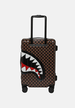 SPRAYGROUND SHARKS IN PARIS WTF BUBBLE BROWN CHECK CARRY-ON LUGGAGE