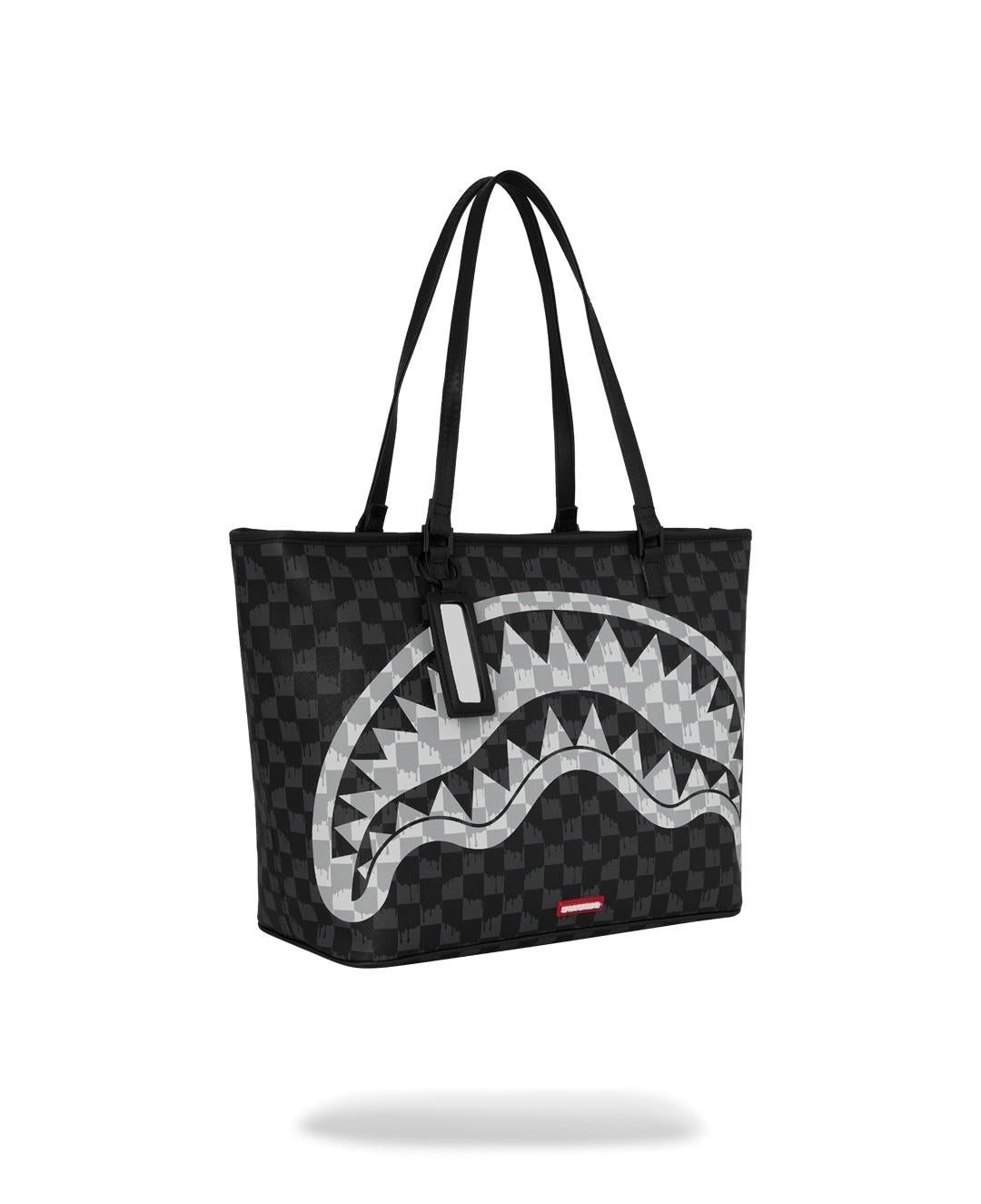 BLACK AND WHITE DRIP CHECK SHARK TOTE 