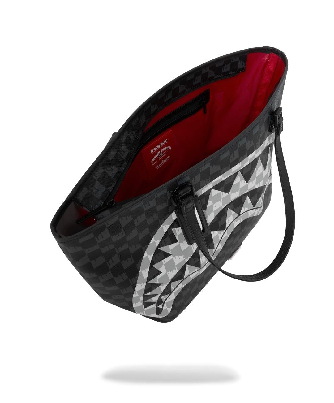 BLACK AND WHITE DRIP CHECK SHARK TOTE 