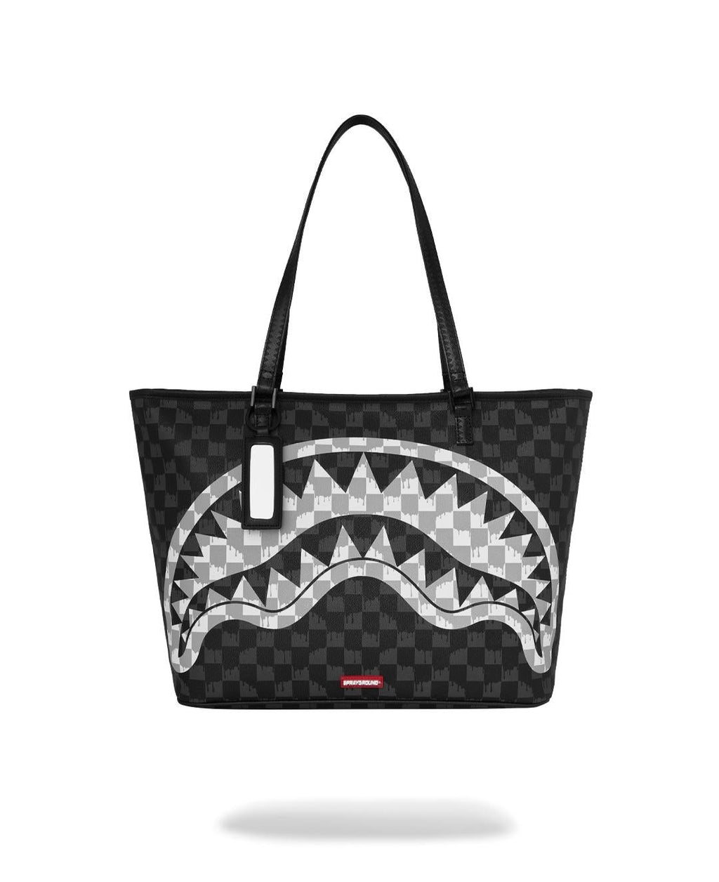BLACK AND WHITE DRIP CHECK SHARK TOTE 