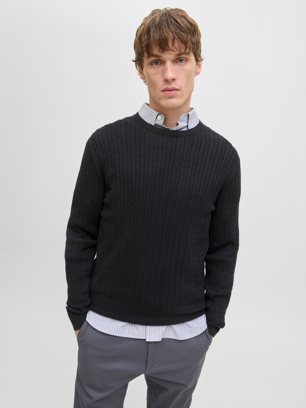 JJEEMIL KNIT CABLE CREW NECK NOOS 