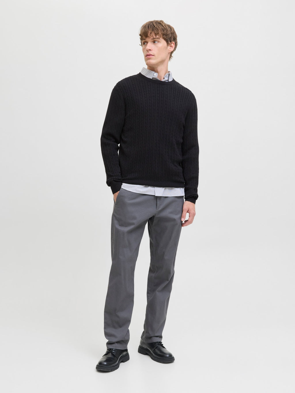 JJEEMIL KNIT CABLE CREW NECK NOOS 