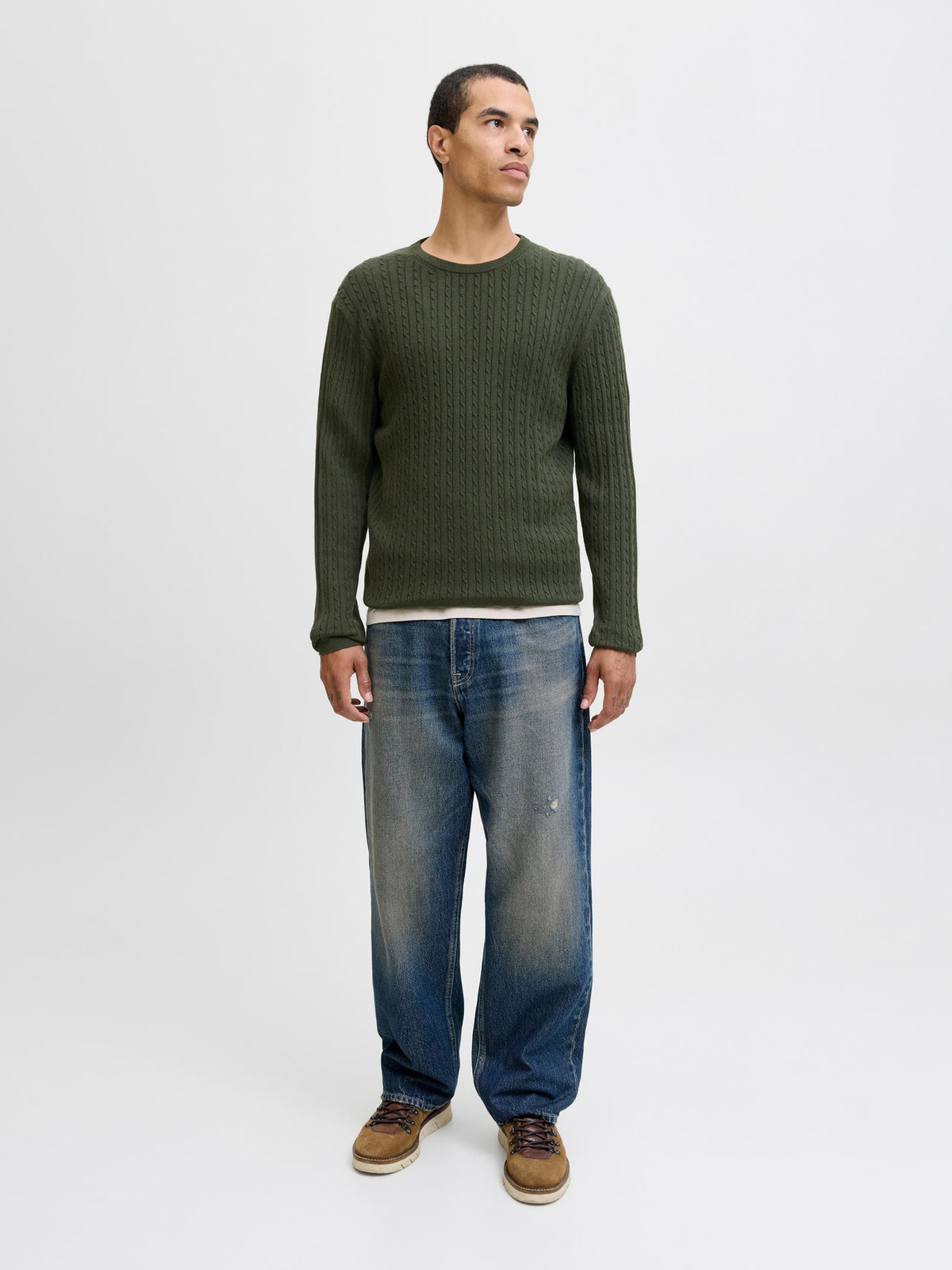 JJEEMIL KNIT CABLE CREW NECK NOOS 