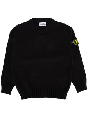 STONE ISLAND JUNIOR Maglione Girocollo In Cotone Bianco