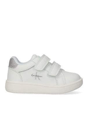 CALVIN KLEIN SNEAKER BASSA VELCRO BIANCO/ARGENTO