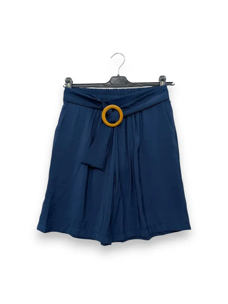 Bermuda in modal con fusciacca e fibbia in legno, elastico retro vita 