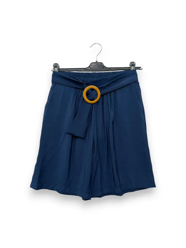 Bermuda in modal con fusciacca e fibbia in legno, elastico retro vita 