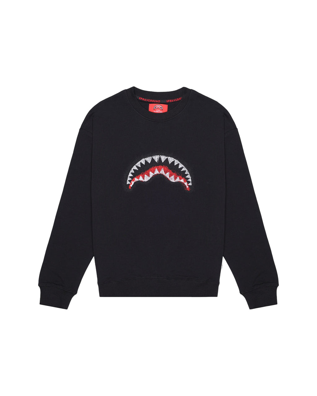 SCRIBBLE EMBROIDERY SHARK<BR/>CREW BLK 