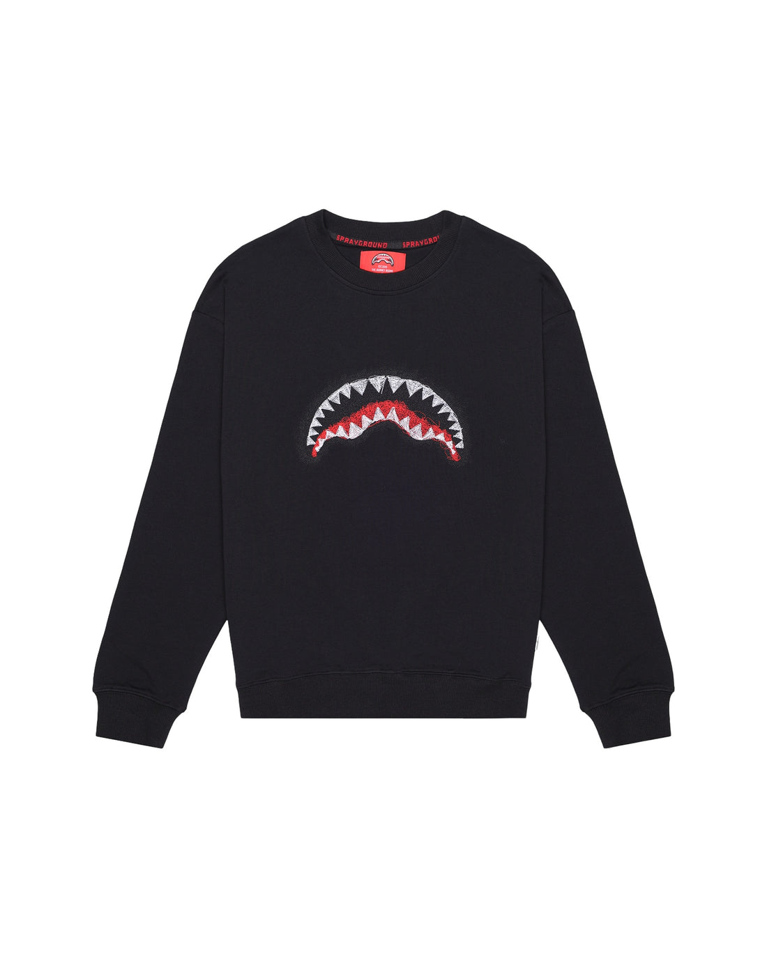 SCRIBBLE EMBROIDERY SHARK<BR/>CREW BLK 