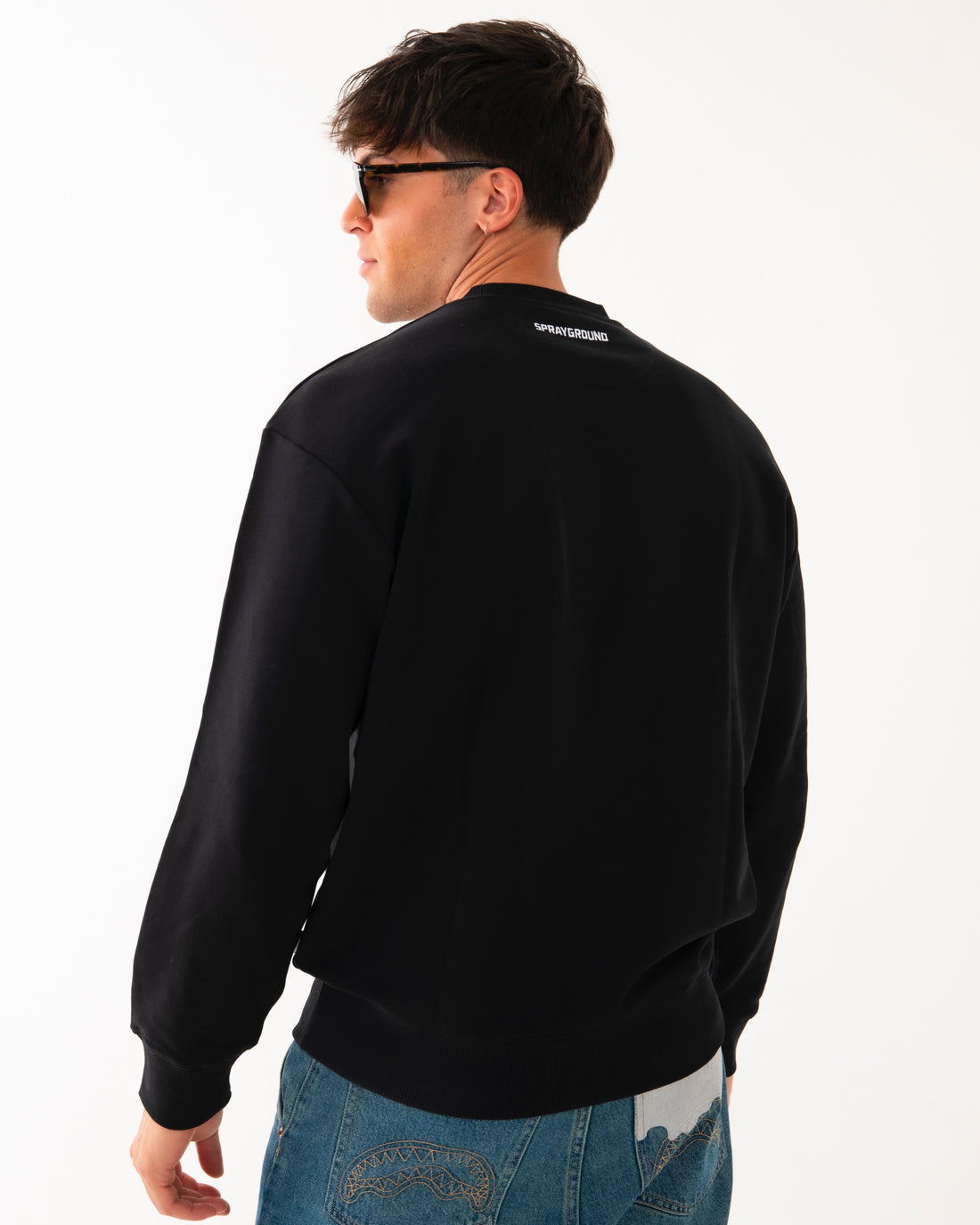 SCRIBBLE EMBROIDERY SHARK<BR/>CREW BLK 