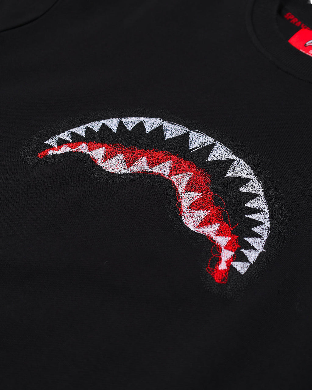 SCRIBBLE EMBROIDERY SHARK<BR/>CREW BLK 