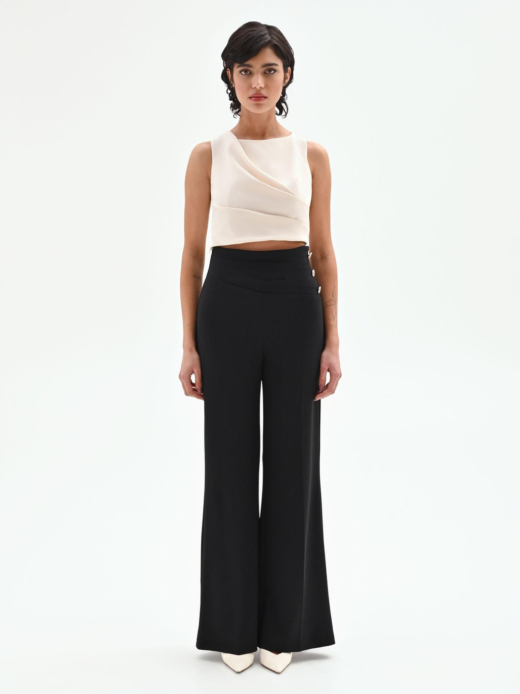 CFC 20264 G-PANTALONE VITA ALTA CON BOTTONI SCUBA 