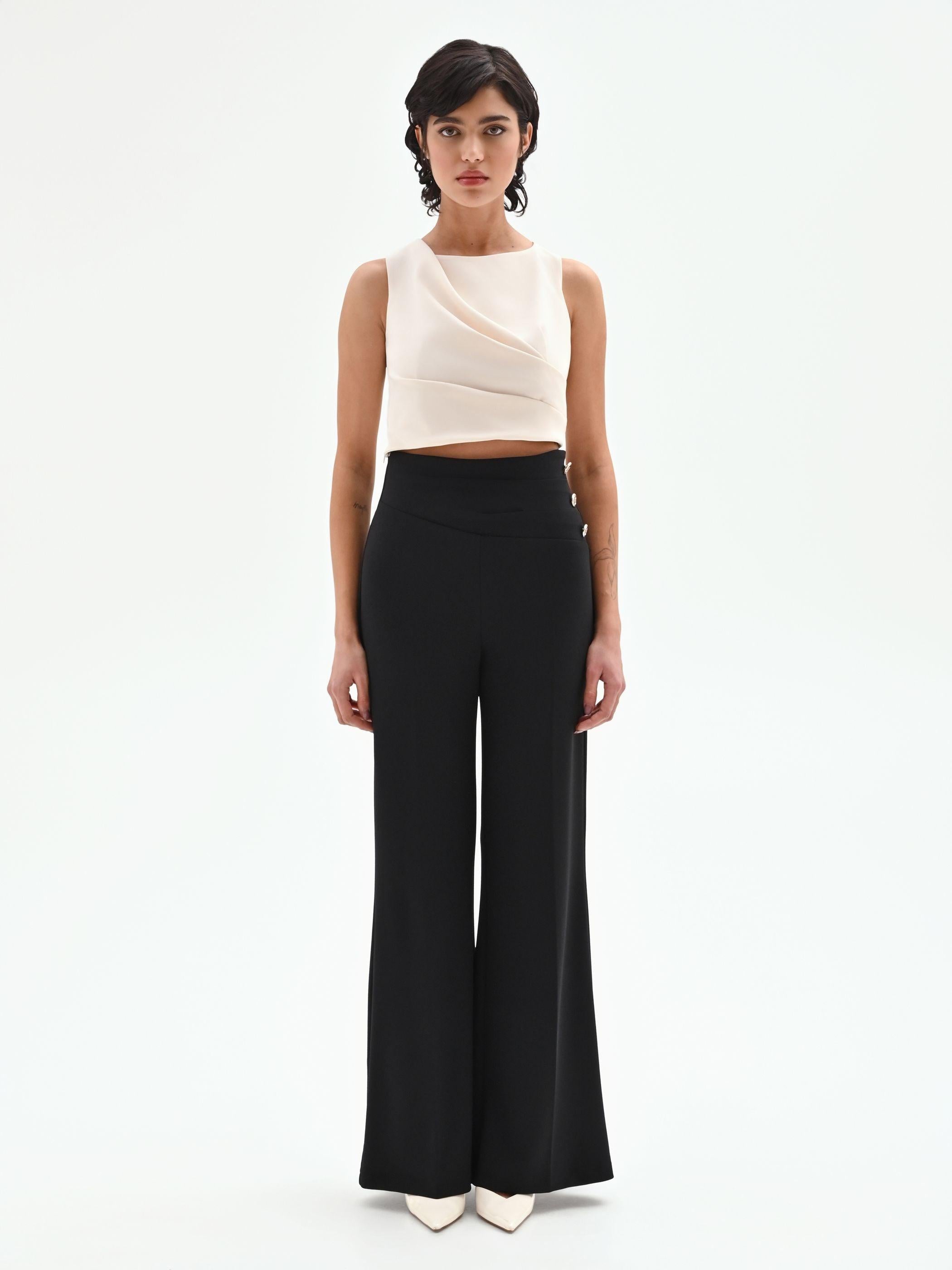 CFC 20264 G-PANTALONE VITA ALTA CON BOTTONI SCUBA 