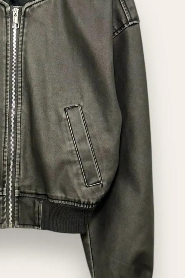 Bomber corto in ecopelle, effetto vintage YY-10721/Nero LOVEme