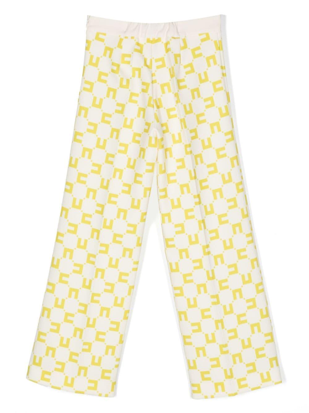 PANTALONE DOPPIO CREPE STAMPA LOGO CUBICO BURRO/CEDRO 