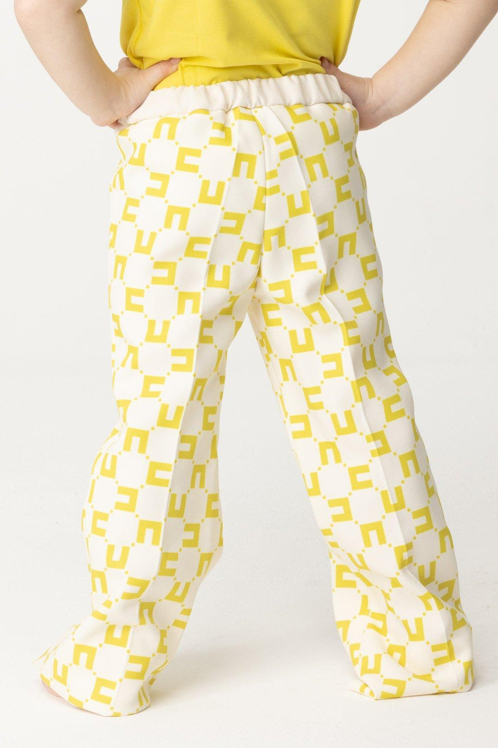 PANTALONE DOPPIO CREPE STAMPA LOGO CUBICO BURRO/CEDRO 