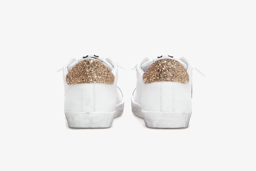 SNEAKERS LOW PELLE BIANCA GLITTER SILVER-ORO 