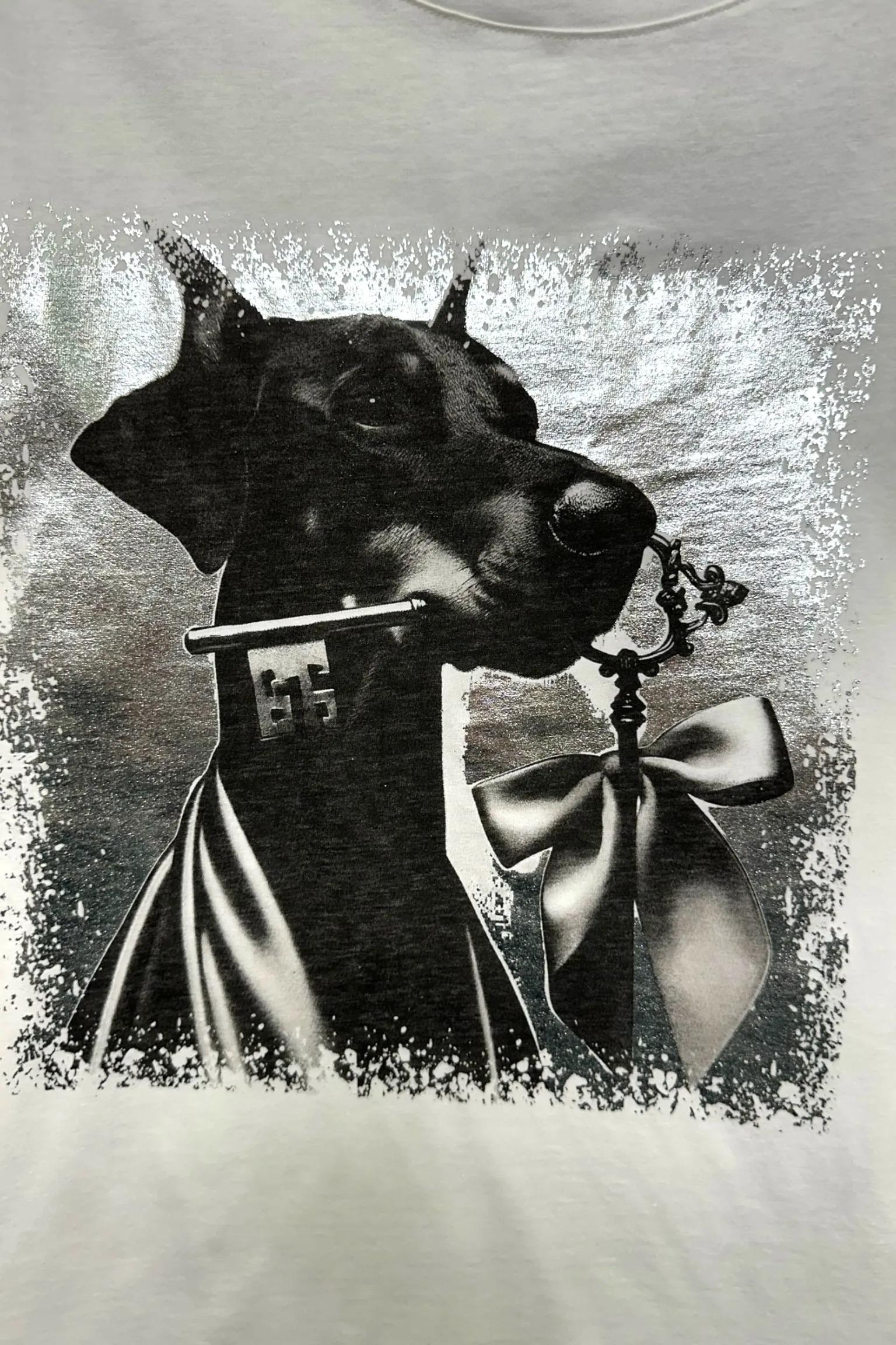 T-shirt stampa cane con chiave VB-10746/Bianco LOVEme