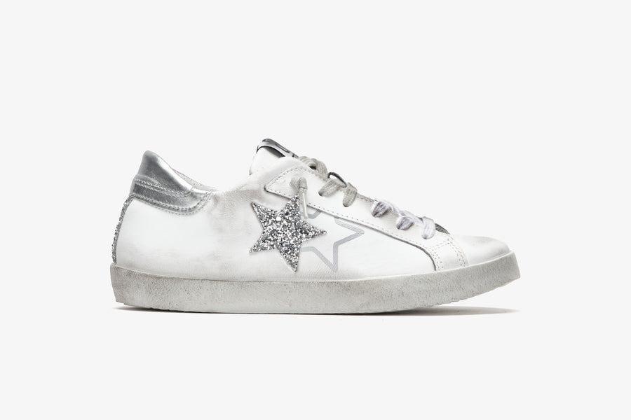 SNEAKERS ONE STAR PELLE BIANCA-DETTAGLI GLITTER ARGENTO 