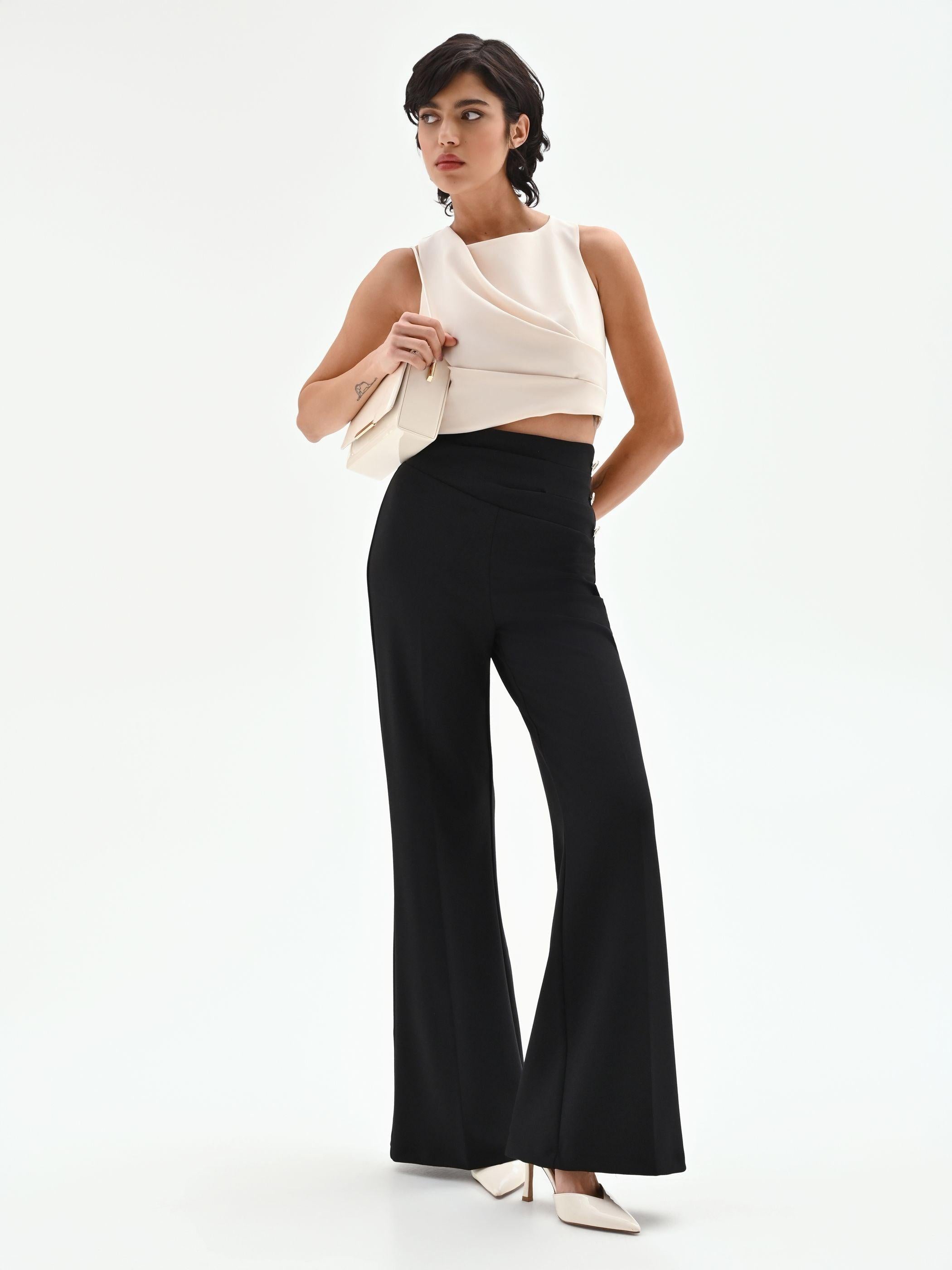 CFC 20264 G-PANTALONE VITA ALTA CON BOTTONI SCUBA 