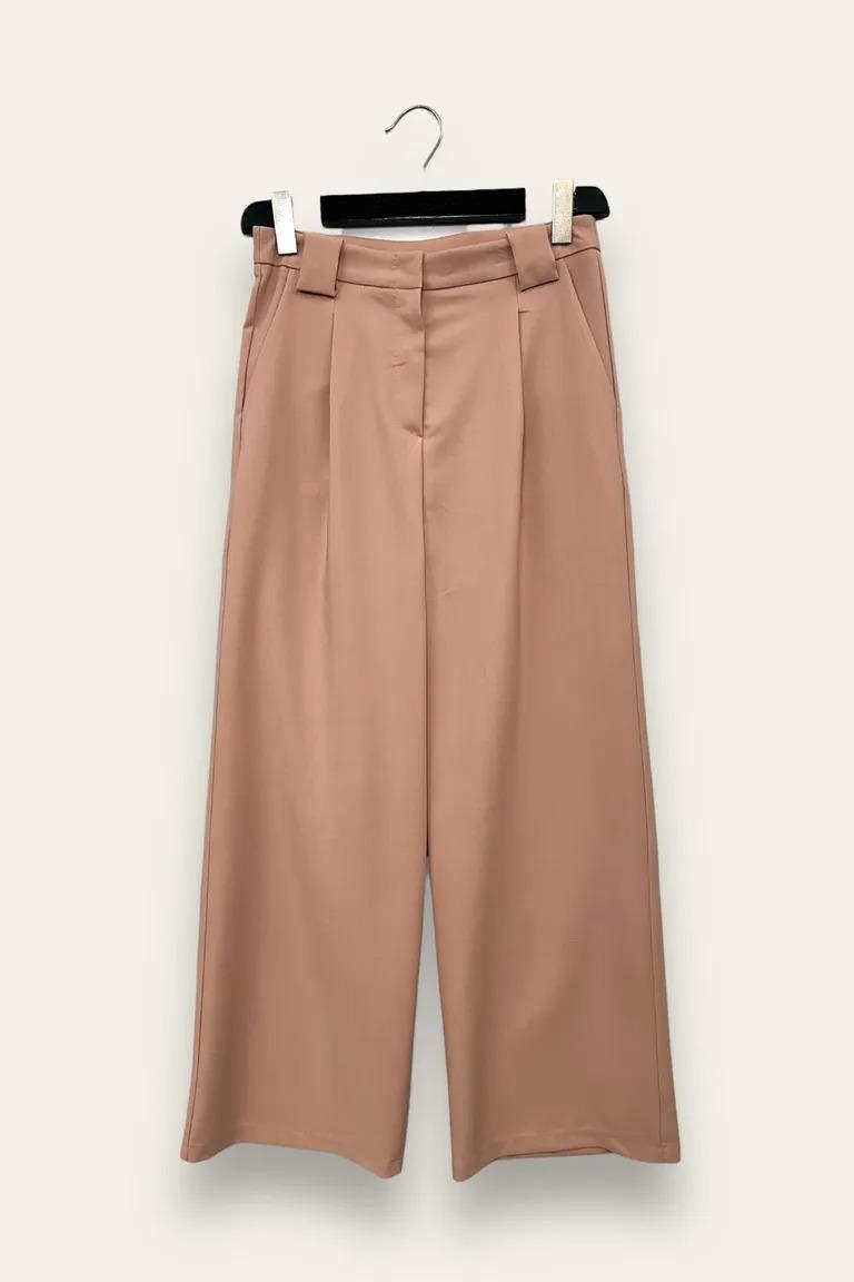 Pantalone a palazzo con pinces, zip e gancetto AM-10657-AM-8052/Rosa LOVEme