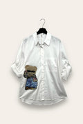 Camicia over con orso applicato OT-10741/Bianco LOVEme