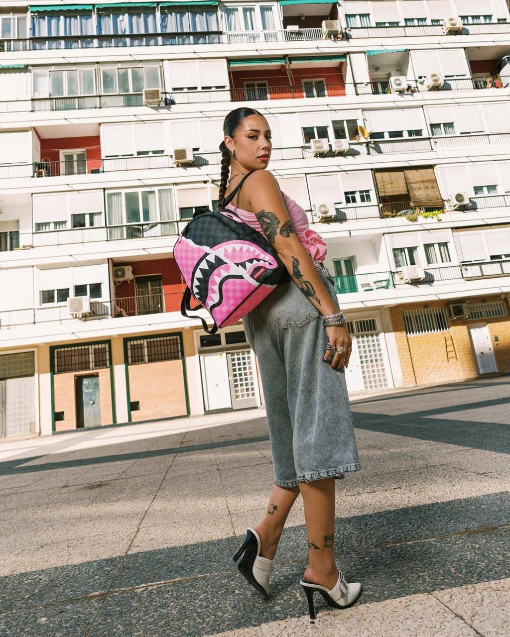 PINK AND BLACK TEAR SIP SAVAGE BACKPACK 