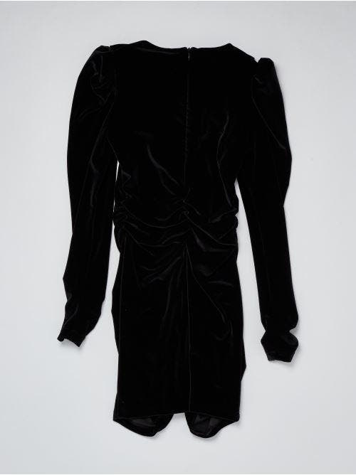 ABITO IN VELLUTO STRETCH CON APPLICAZIONE STRASS NERO 
