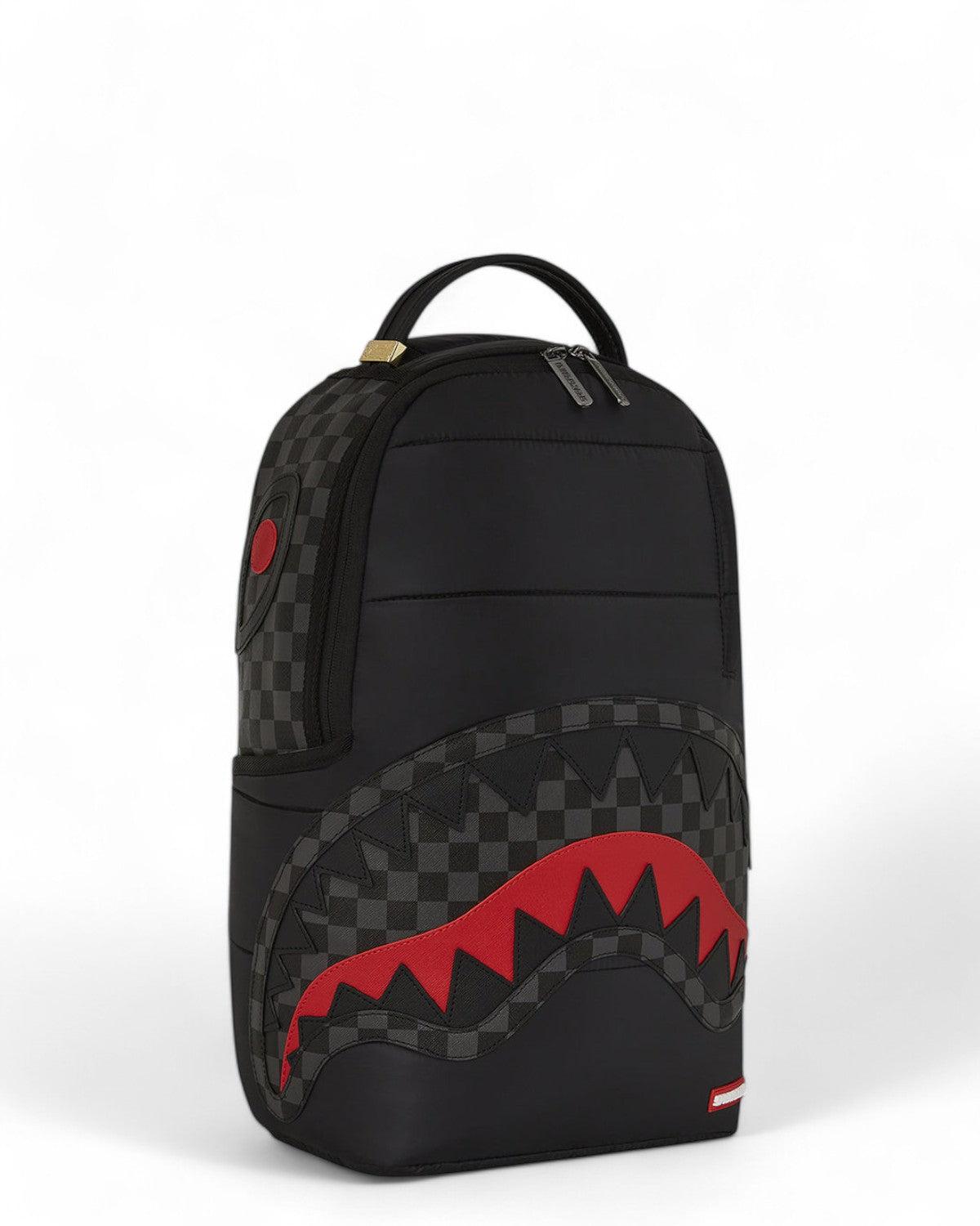 BLACK PUFFER GREY CHECK U BACKPACK 