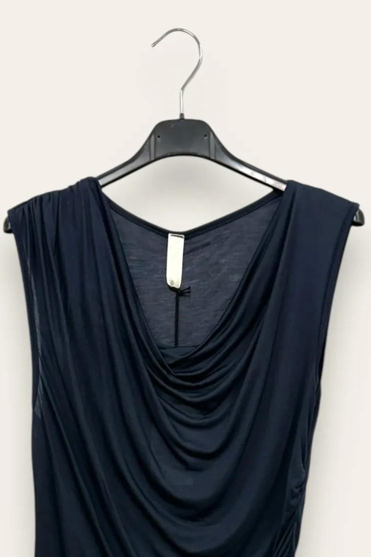 Canotta con scollo morbido e drappeggio sul fianco VA-12344/Blu LOVEme