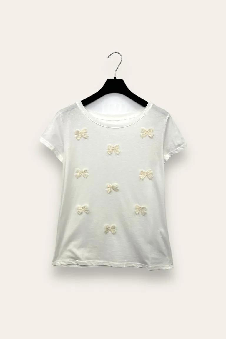 T-shirt con fiocchi di frange nappine OT-10753/Bianco LOVEme
