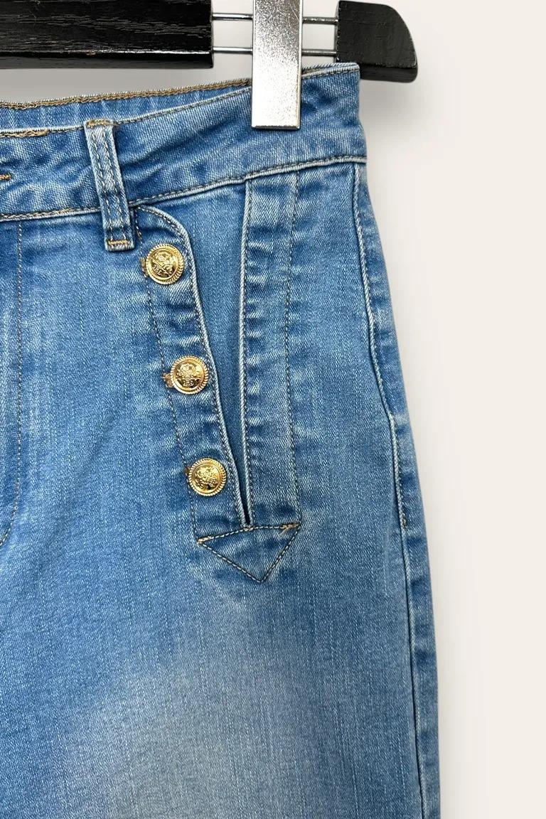 Jeans a palazzo con bottoni a gioiello frontali TD-10715/Blue Jeans LOVEme