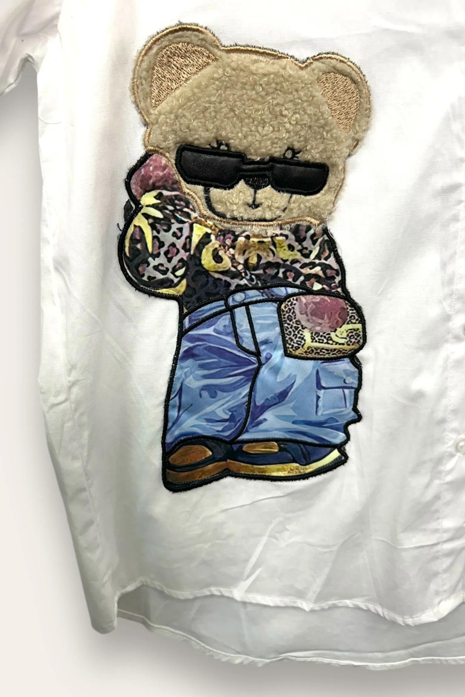 Camicia over con orso applicato OT-10741/Bianco LOVEme