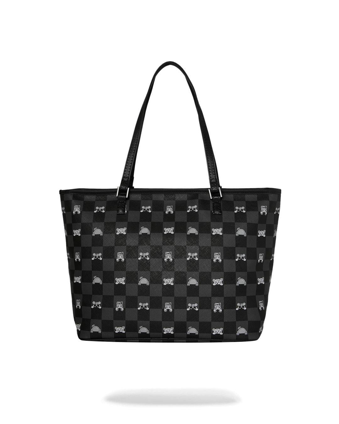 GRAY PEEKING CHARACTER CHECK TOTE 