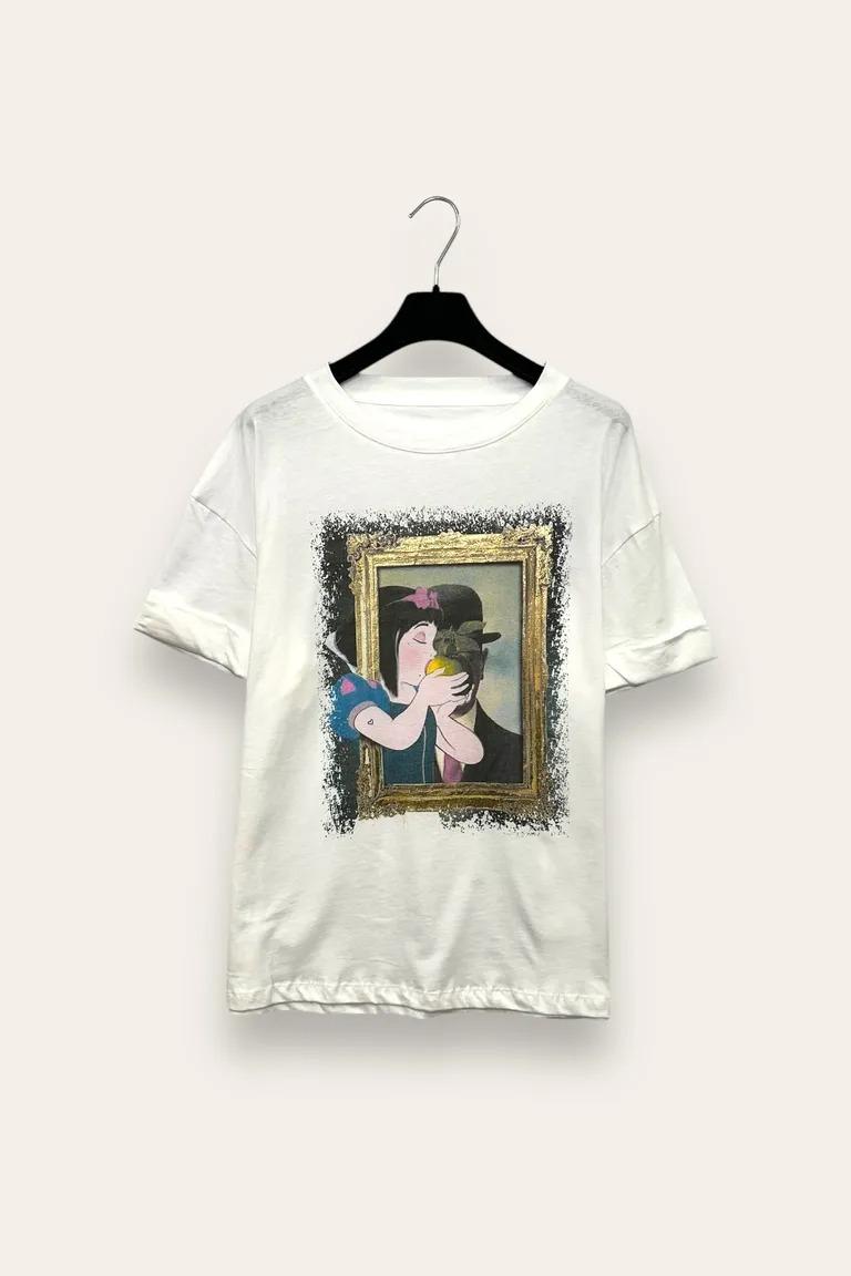 T-shirt stampa quadro e biancaneve VB-10777/Bianco LOVEme