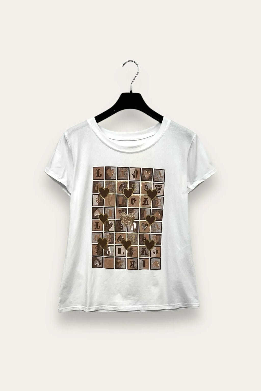 T-shirt stampa quadrati "love" 