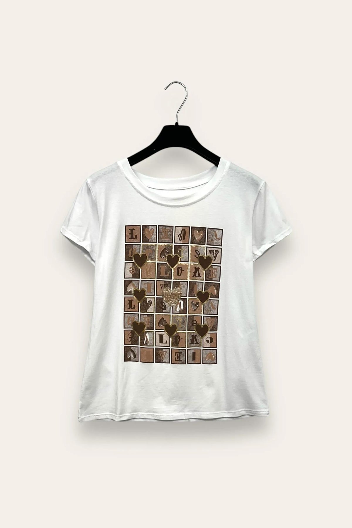 T-shirt stampa quadrati "love" 