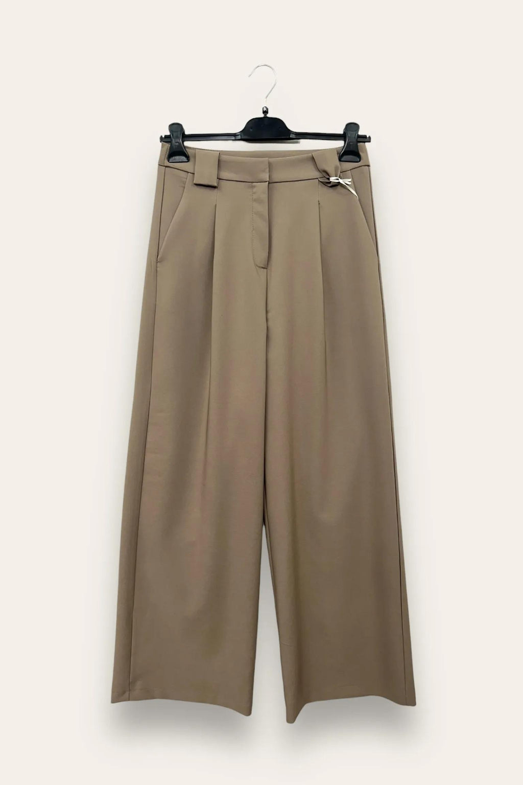 Pantalone a palazzo con pinces, zip e gancetto AM-10657-AM-8052/Fango LOVEme