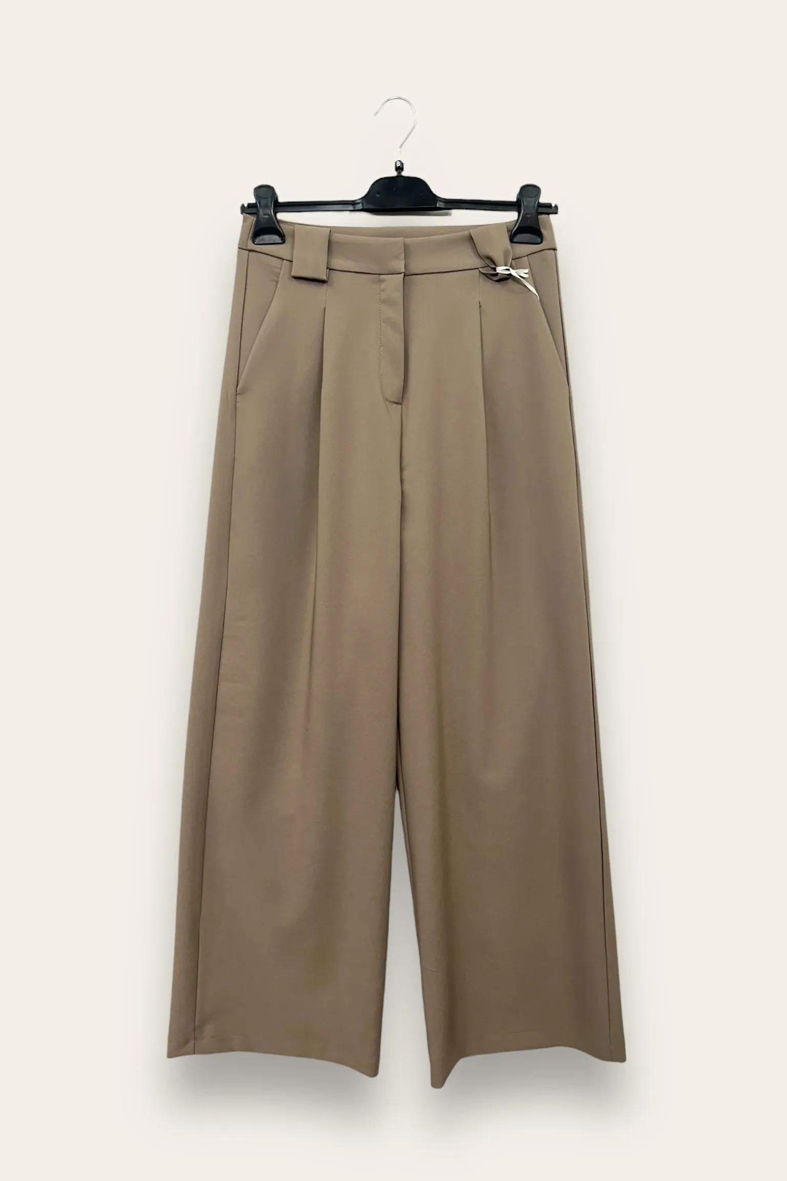 Pantalone a palazzo con pinces, zip e gancetto AM-10657-AM-8052/Fango LOVEme