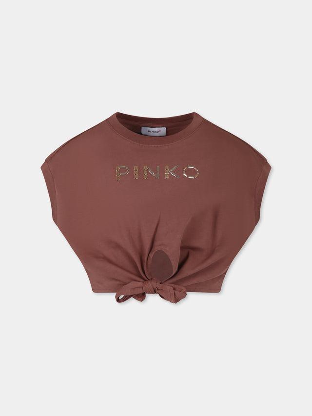 T-SHIRT CROPPED CON NODO + APPL. BORCHIE 