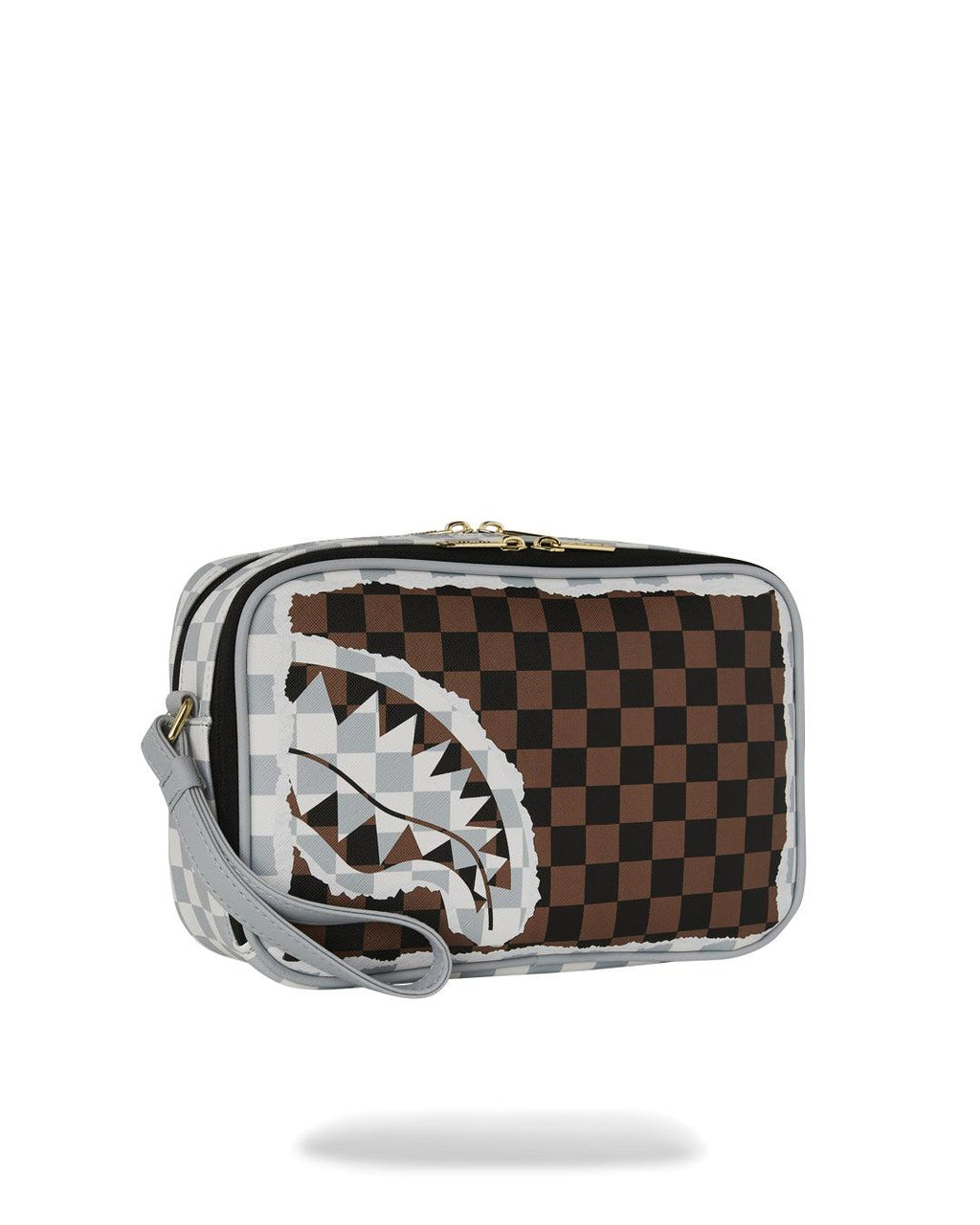 CREAM BROWN TEAR CHECK TOILETRY BAG 