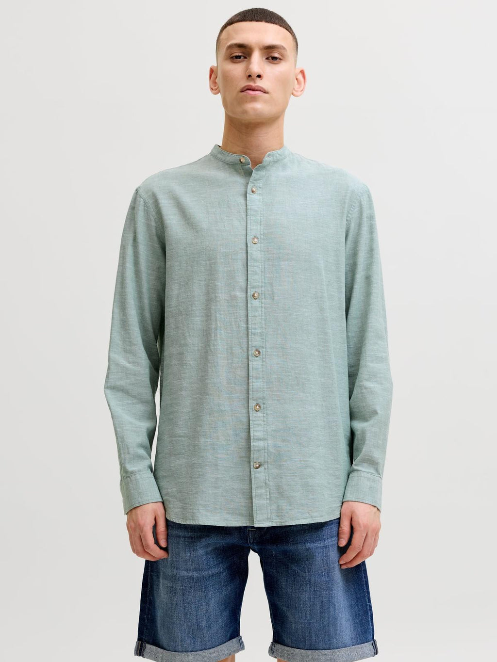 JJESUMMER LINEN BLEND BAND SHIRT L/S SN 